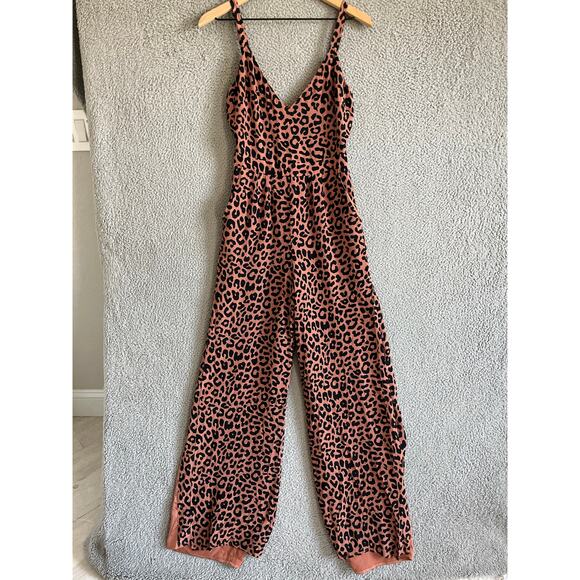Lovers + Friends Jumpsuit Small Leopard Animal Print Wide Leg Sleeveless Orange - Picture 15 of 16